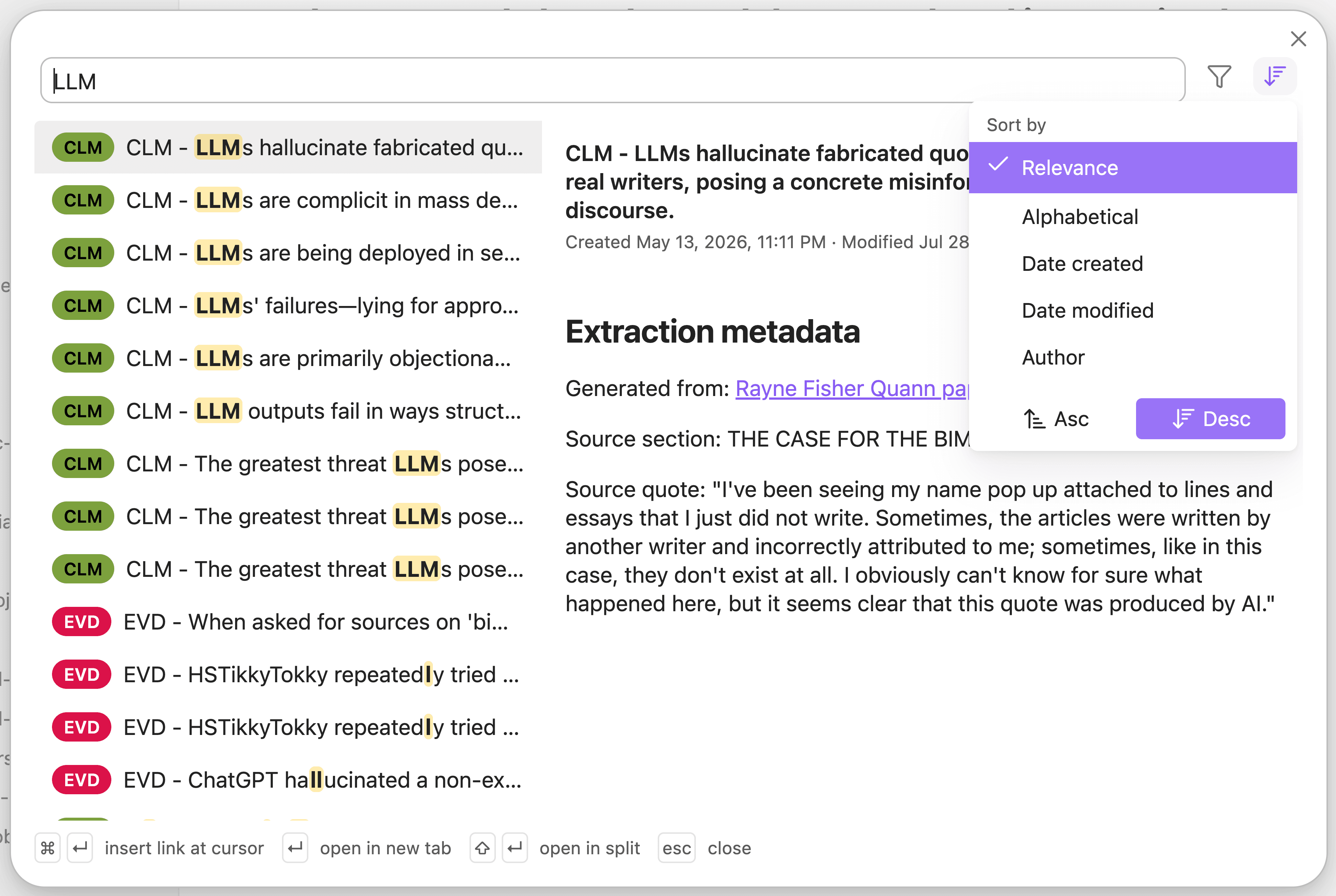 Sort dropdown with five dimensions and direction toggle